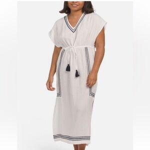 Rachel Zoe Swim Cover White Navy Embroidered Kaftan Size Small NWT